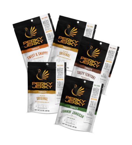 Perky Jerky Original Turkey Jerky, Low Sodium - 10g Protein per Serving - Low Fat - 100% U.S. Sourced - Tender Texture and Bold Flavor, 2.2 Ounce (Pack of 12)