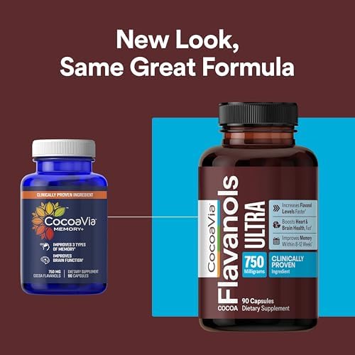 CocoaVia Ultra 750mg Cocoa Flavanols – Heart & Brain Support, Memory & Blood Circulation Booster, High Flavanol Cocoa for Nitric Oxide