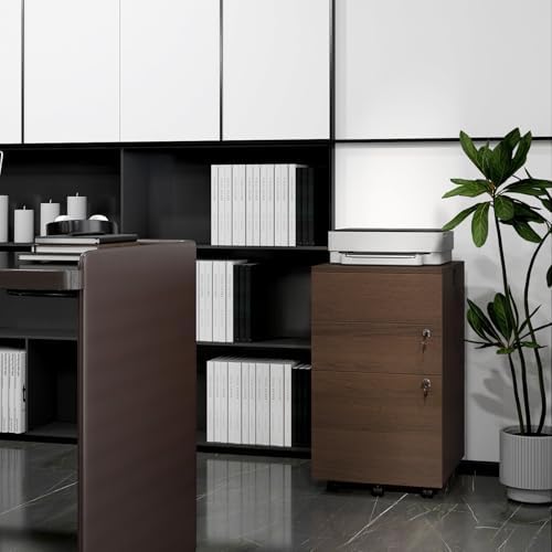 Mobile File Cabinet with 3 Drawers, Wooden Rolling Filing Cabinet with Lock, Under Desk File Organizer for A4/Letter/Legal Size, for Home Office, Study (White)