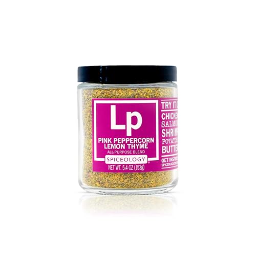 Spiceology Pink Peppercorn Lemon Thyme Seasoning, 5.4 oz | Use On: Chicken, Salmon, Shrimp, Potatoes, Butter, Vegetables, Salad Dressing, Lemon Pepper Seasoning, Vegetable Seasoning