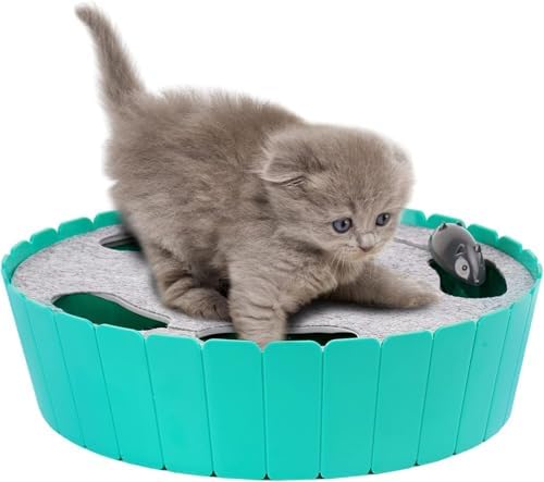Pawaboo Interactive Cat Toy with Running Mouse, Automatic Track Kitten Toy | Electronic Motion Cat Toy for Indoor Cats, Pop and Play Hide Seek Cats Toys Hunting Mouse for Kitty Play Exercise, Green