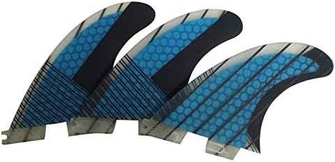 TOPWAYS Fiberglass+Honeycomb Surfboard Fin (3) Glass Flex Thruster Surf Fin Set (Double Tabs II Plug Style G5 Size) - Tri Fin Thruster Set Surfboard