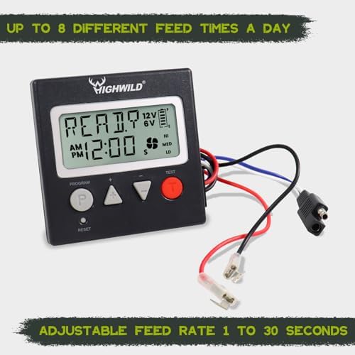 Highwild 6V/12V Universal Game Feeder Digital Timer | Up to 8 Feed Times Deer Feeder Timer with Adjustable Feed Duration, Motor Speed, LCD Display