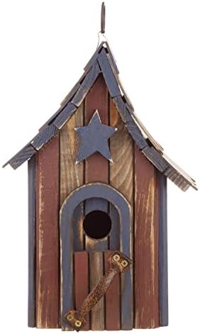 Glitzhome Birdhouses for Outdoors, Green Hand Painted Garden Wooden Bird House with Single Roof Hanging Bird House for Outside