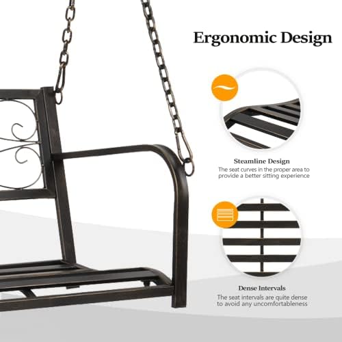 VINGLI Heavy Duty Metal Porch Swing, 660 LBS Outdoor Swing Bench, Curved