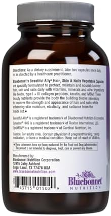 Bluebonnet Nutrition Beautiful Ally Hair, Skin & Nails, Hydrolyzed Collagen from Grass Fed Cows, Collagen Peptides Type 1 & 3, Non GMO, Gluten Free