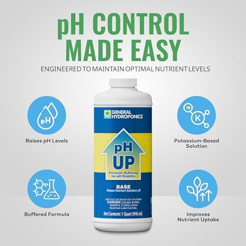 General Hydroponics pH Up Liquid Premium Buffering For pH Stability, Quart