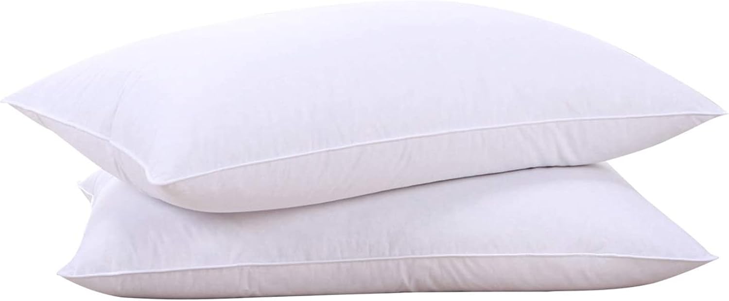 puredown® Goose Feathers and Down White Pillows with 100% Cotton Cover, Bed Sleeping Hotel Collection Pillows Set of 2, Standard Size
