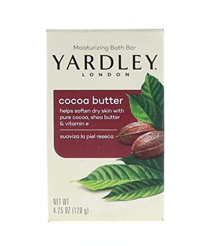 Yardley London Nourishing Bath Soap Bar Cocoa Butter, Helps Soften Dry Skin with Pure Cocoa Butter, Shea Butter & Vitamin E, 4.0 oz Bath Bar, 1 Soap Bar