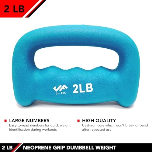 JFIT Neoprene D Grip Dumbbells - Single Weights 1LB-5LB - Premium Non-Slip, Hand Weights, Ergonomic Design