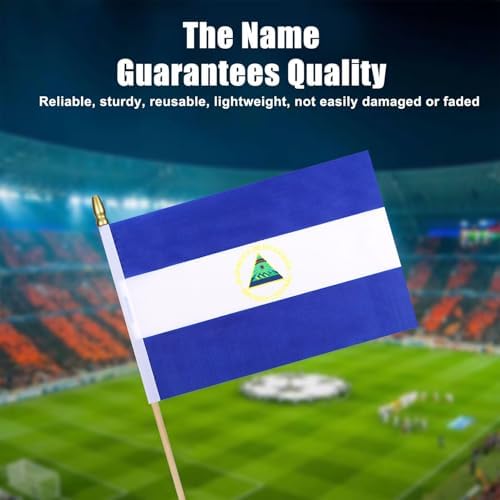 12 Pack Nicaragua Miniature Small Wooden Stick Flags Nicaraguans Mini Handheld Flag Patio Lawn & Garden Outdoor Decorations,8x5 Inch