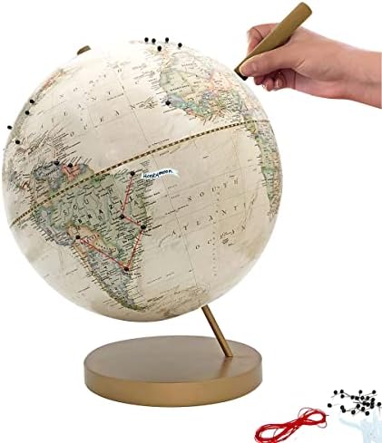 Wendy Gold Studios Classic Push Pin Globe, Ivory - World Travel Globe with Push Pins to Track Your Travels