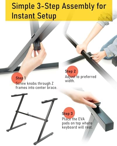 Stage Rocker Single-X Style Classic Folding Keyboard & Digital Piano Stand, Adjustable Width & Height, Durable & Sturdy, Easy to Assemble for Travel/Storage, Sleek Black, Powered by Hamilton(SR524000)