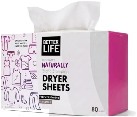 Better Life Natural Dryer Sheets, Unscented, 80 Count