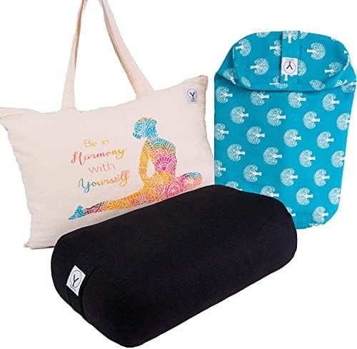 Y O GAYO Yoga Bolster - Made with 100% Cotton, Yoga Pillow Set Includes Extra Washable Cover and Carry Bag