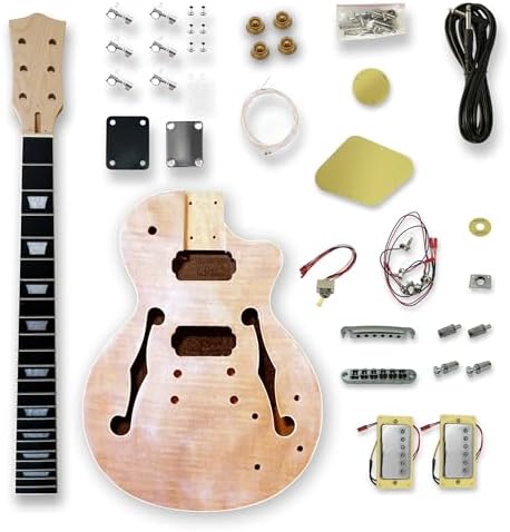 DIY Electric Guitar Kits Okoume wood Body curved top with mahogany veneer cover maple neck & composite ebony fingerboard