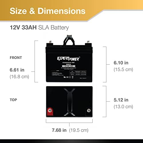 ExpertPower EXP33-12V 33Ah SLA AGM Battery for Solar Energy Storage, UPS, Trailer, Security System, Mobility Scooter, Small Marine Battery Backup, Rechargeable 12V Batteries Lead Acid, M6