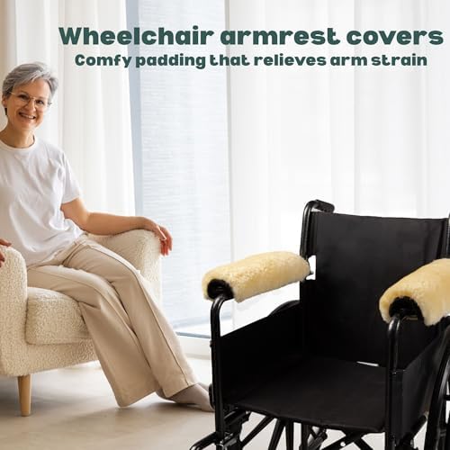 Natural Sheepskin Wheelchair Armrest Pads, Natural, 16 x 4 in