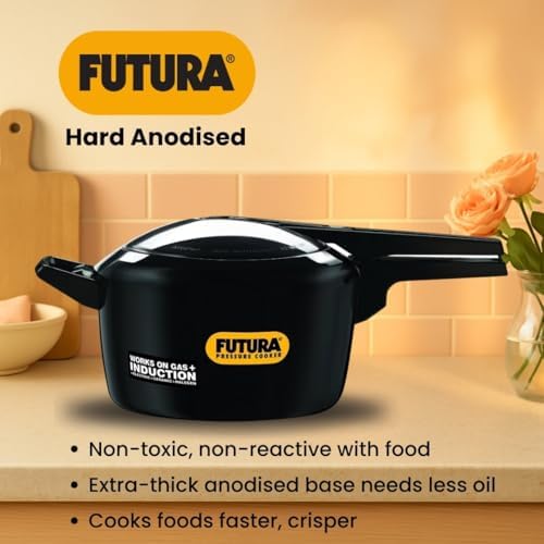 Hawkins Futura 5 Litre Pressure Cooker, Hard Anodised Inner Lid Pressure Cooker, Induction Cooker, Pan Cooker, Black (IFP50)