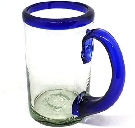 Cobalt Blue Rim 16 oz Pint Glasses (set of 6), Recycled Glass, Lead-free, Toxin-Free (16oz Pint)