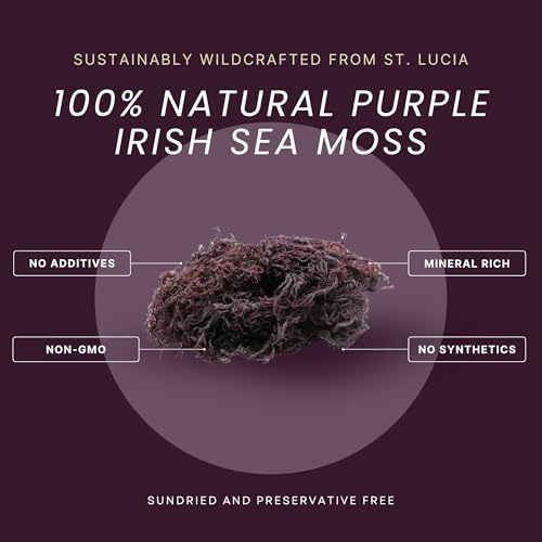 Raw Wildcrafted Purple Sea Moss 4oz, St. Lucia Seamoss, Natural Ocean Harvested Whole Purple Moss