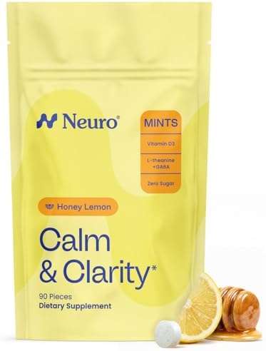 Neuro Calm & Clarity Mints - GABA L-Theanine Stress Supplement with Vitamin D3 - Non-Drowsy, Functional Calming Mints for Mood