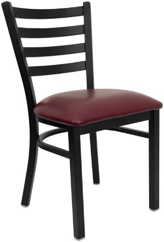 Flash Furniture Hercules Series Commercial Ladder Back Restaurant Chairs, Modern Lightweight Metal Dining Chairs with Padded Seats, Set of 2, Black