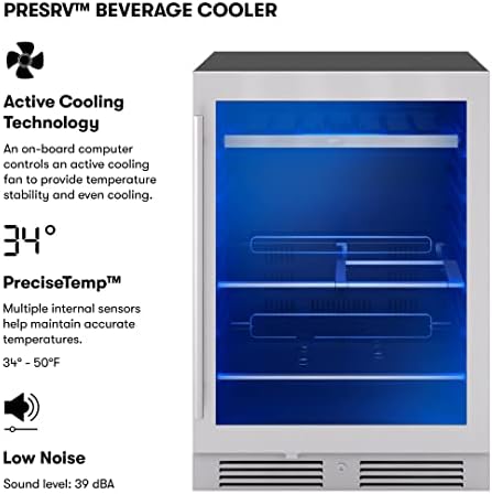 Zephyr Presrv 15 Inch Slim Wine Fridge Beverage Refrigerator Under Counter