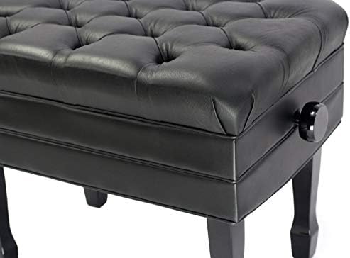 Griffin Piano Bench (Genuine Leather Plus Series) – Adjustable Ergonomic Keyboard Stool with Storage, Black Wood Frame for Home, Musicians