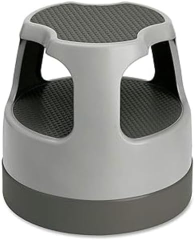 Cramer Scooter Stool, Round, 2-Step, 15", Step and Lock Wheels, 300 lb Capacity, Red