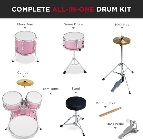 Best Choice Products Kids 5-Piece Beginner Drum Set Junior Kit, Starter Percussion w/Cymbals, Pedal, Drumsticks, Stool, Toms, Snare, Hi Hat - Black