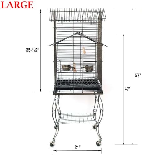 Large 57-Inch Pagoda House Roof Top Parrot Lovebird Cockatiel Cockatiels Parakeets Cage with Stand, Black Vein