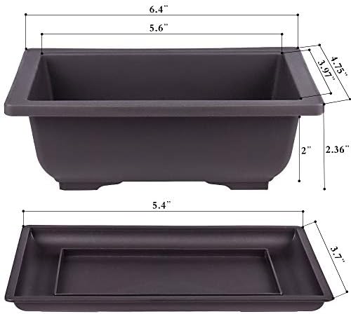 MUZHI 6PCS/Pack Retro Style Basin Plastic Flower Pot 6.5 Inch Flower Bonsai Tree Plant Bowl Nursery Pots Maceta Cuadrada Simulational Purple Sands Pots with Tray Rectangle Small