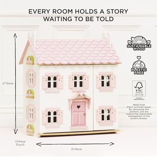 Le Toy Van Iconic Sophie's Large Wooden Doll House | Wooden Iconic Dollshouse, FSC Certified Wood, Plastic Free, Rigorously Safety-Tested