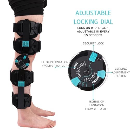 Hinged Rom Knee Brace, Adjustable Post Op Knee Immobilizer for Recovery Stabilization, ACL, MCL and PCL Injury