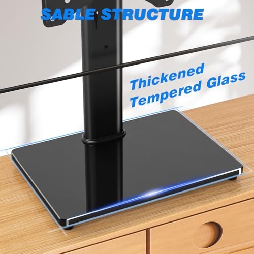 Rfiver Universal Swivel TV Stand for 27-50 55 60 Inch TVs | Height Adjustable Tabletop TV Stand Holds up to 88 lbs, Pedestal TV Stand with Tempered Glass Base, Replacement TV Mount