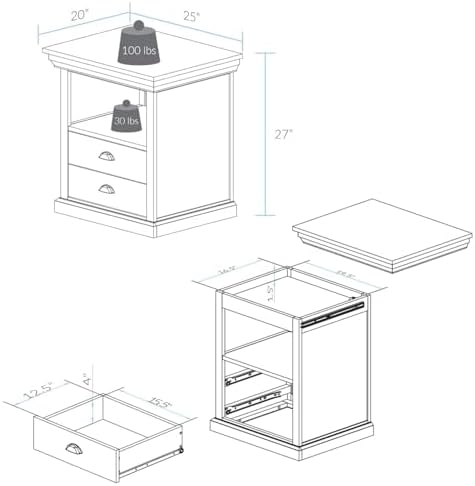 Lincoln Nightstand Mocha Concealment Furniture Hidden Storage Bedside Table Solid Wood Drawer Compartment Secure Stylish Bedroom Night Table Compact