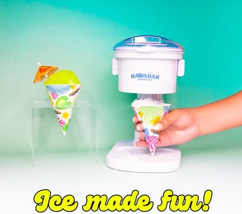 Hawaiian Shaved Ice S700 Kid-Friendly Snow Cone Machine Kit with 3-16oz. Syrup Flavors: Cherry, Grape, and Blue Raspberry, Plus 25 Snow Cone Cups