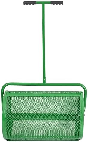 KUAFU 24" Compost Spreader Peat Moss Spreader T-Shaped Handle for Planting | Lawn and Garden Care Manual Spreaders Roller Green Powder Coated Mesh