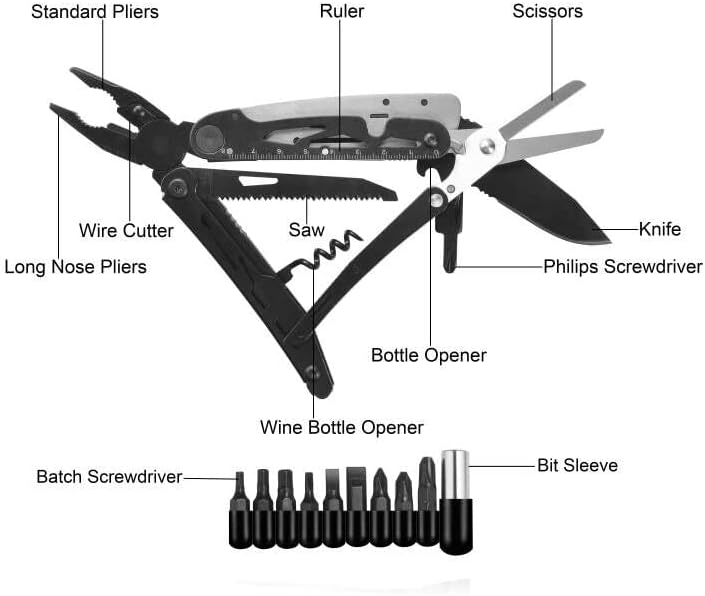 RoverTac 18-in-1 Multitool Pocket Knife with Pliers, Saw, Corkscrew & Detachable Scissors, Multi Tool with Safety Lock, 9 Screwdriver Bits
