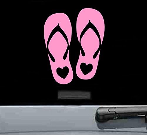 JS Artworks Flip Flops with Heart Vinyl Decal Sticker (Soft Pink)