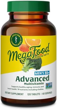 MegaFood Advanced Multivitamin for Men 55+ Doctor Formulated, 120 Tablets | For Healthy Aging, Immune Support, Bone and Brain Health, Choline, Methylated B12, Methylfolate, Vegetarian, 60 Servings