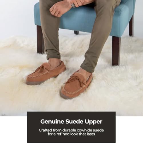 Cloud Nine Sheepskin Men's Moccasin Slippers - Classic Comfortable Slip-On Slippers for Men with Removable Insole