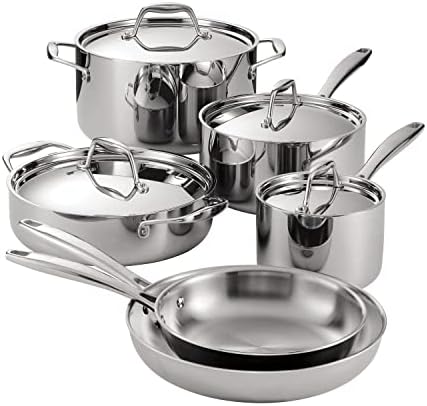 Tramontina Signature Tri-Ply Clad Stainless Steel 8-Pc Pots and Pans Set | Cookware Kitchen Set, Induction-Ready, Dishwasher-Safe, NSF-Certified, Made in Brazil