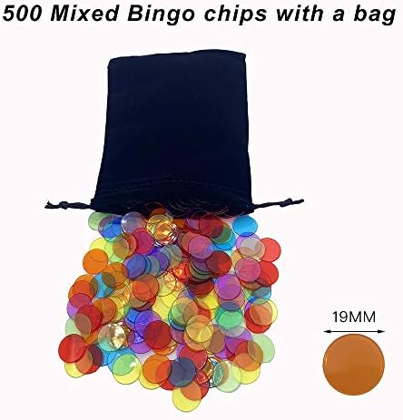 JUNWRROW 500 PCS 3/4 inch Transparent 6 Color Bingo Counting Chips with Bag