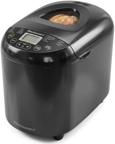Elite Gourmet Programmable Bread Maker, 2 Lb, 3 Sizes, 19 Presets, Black