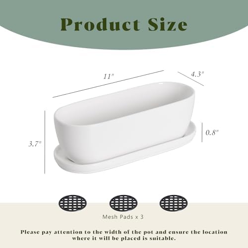 E-liu 11 Inch Oval Ceramic Planter Pot with Drainage Hole Saucers