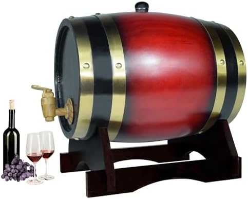 1.5L Whiskey Barrel Dispenser Oak Aging Barrels Home Whiskey Barrel Decanter for Wine, Spirits, Beer, and Liquor (Red Wine)