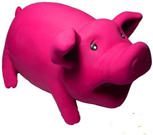 Latex Dog Squeaky Chew Toys, Oink Oink Pink Pig Red 6.89" Stuffed with Cotton