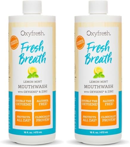 Oxyfresh Lemon Mint Fresh Breath Mouthwash – Bad Breath Treatment – SLS & Fluoride Free – Alcohol Free, Gentle Nonburning with Xylitol & Essential Oils – 16 Fl Oz | Refreshing Oral Rinse for Bad Breath – Alcohol Free, Gentle Non Burning Mouthwash with Xy…
